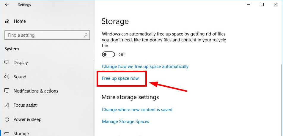 select free up space now