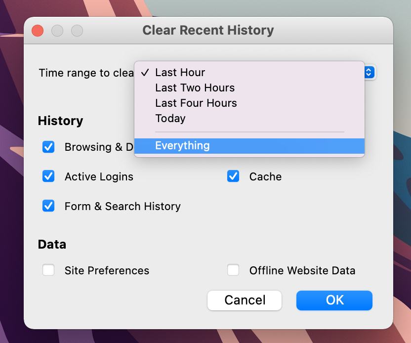Clear browsing history on Mac