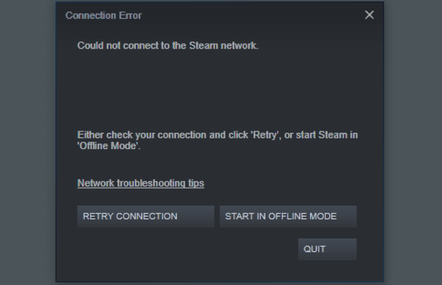Couldn't not connect to steam network
