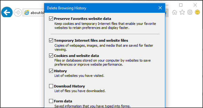 clear history in Internet Explorer