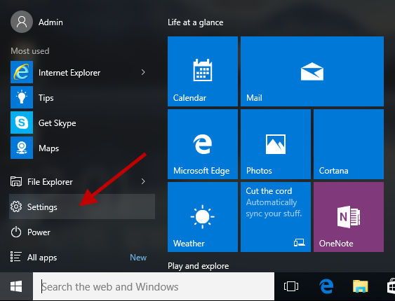 Click on Start Menu and select Settings (the gear icon at the bottom left)